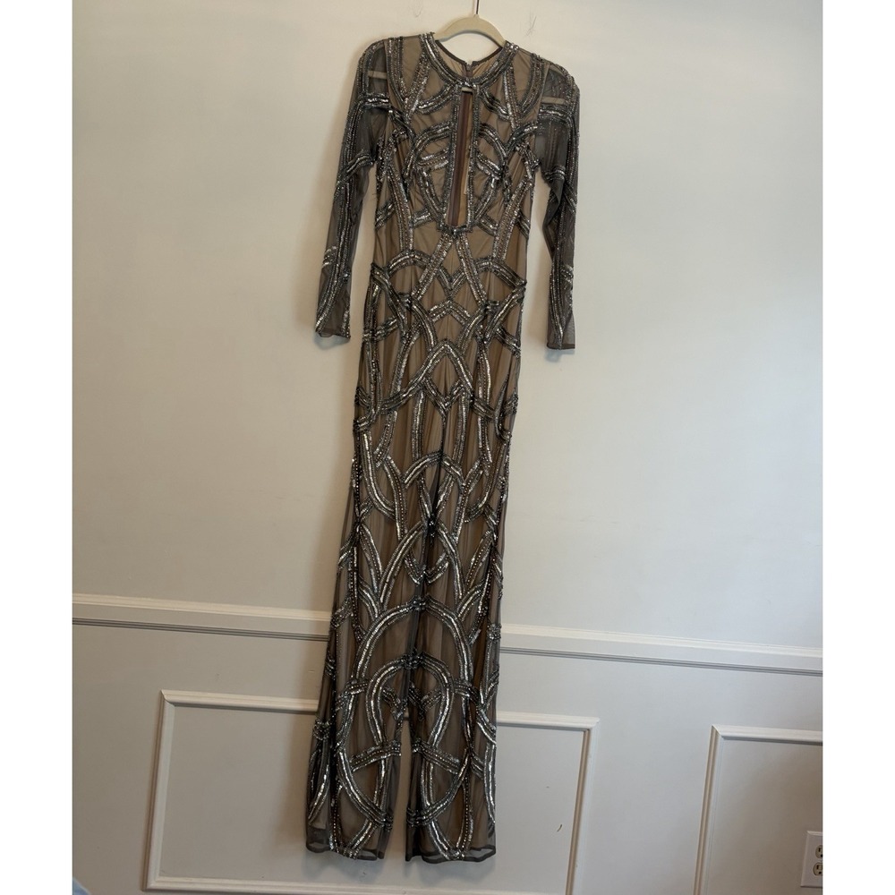 Ashley Lauren 1450 Sequin Jumpsuit Pageant Sz 4 Formal Silver Nude Cut‎ Out NWT
